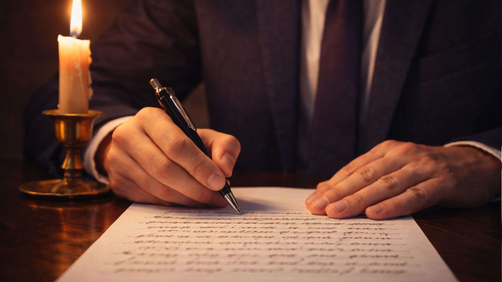 A personal injury lawyer writing his weekly SEO blog article with a pen and paper.