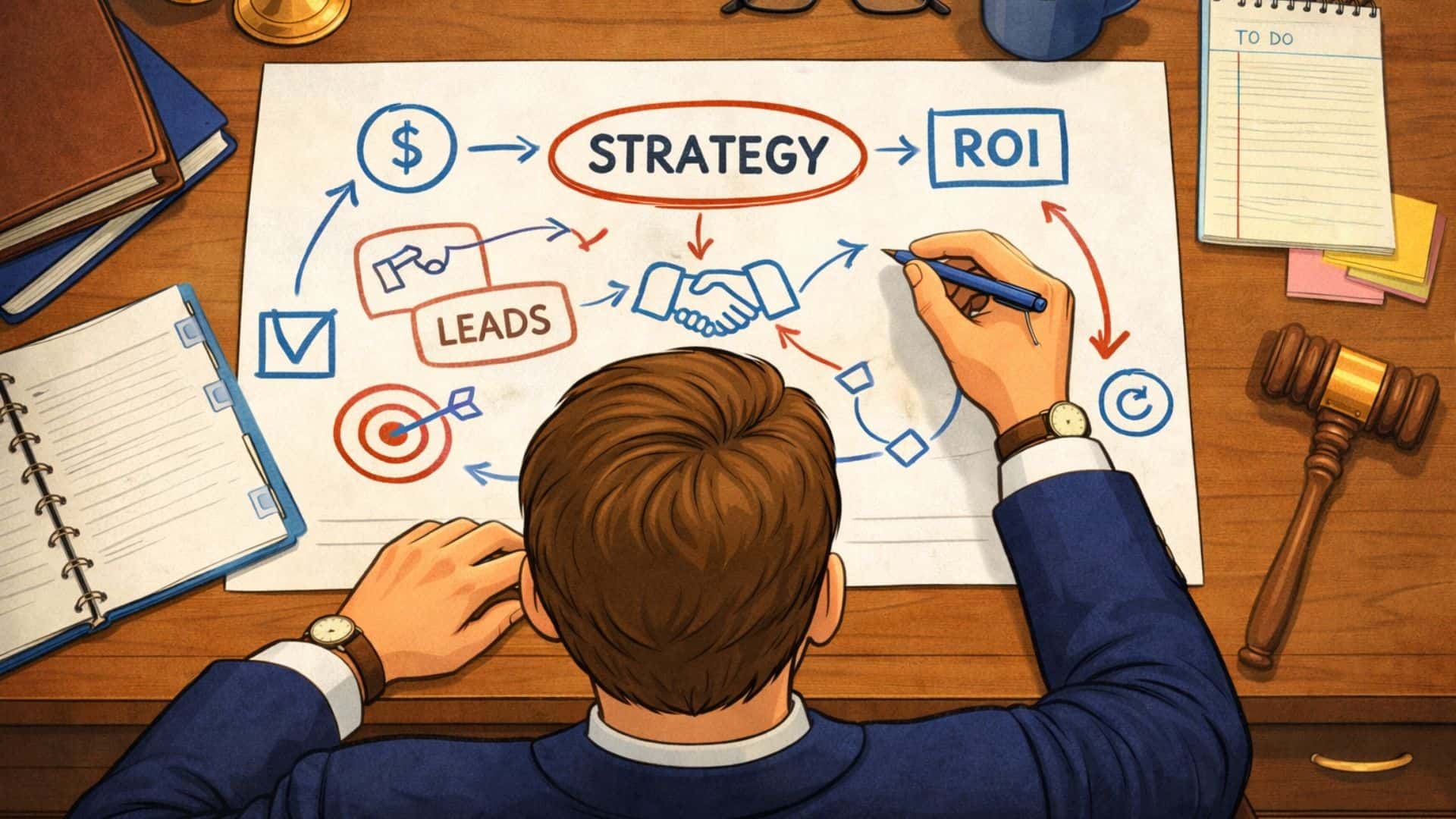 A personal injury lawyer mapping out their SEO content strategy