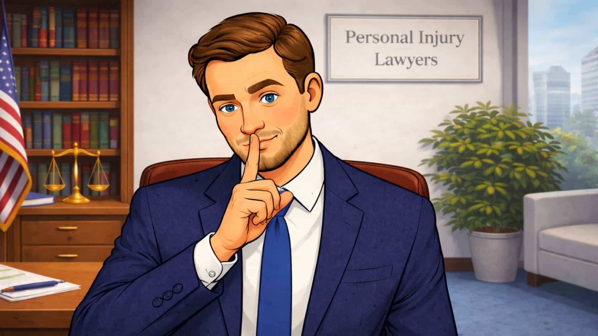 A cartoon of a personal injury lawyer keeping SEO secrets to himself