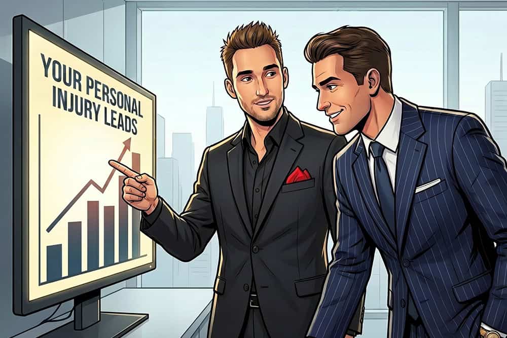 A cartoon of SEO expert, Mateja Matic, from Dominate Marketing, helping a personal injury lawyer get more leads with SEO