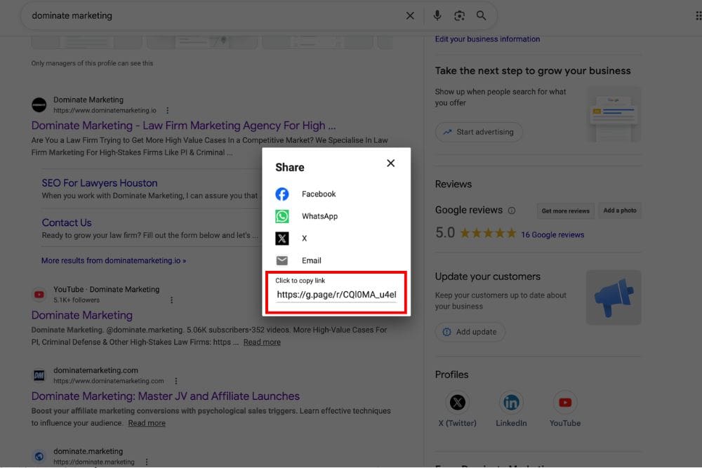 Google Business Profile reviews link